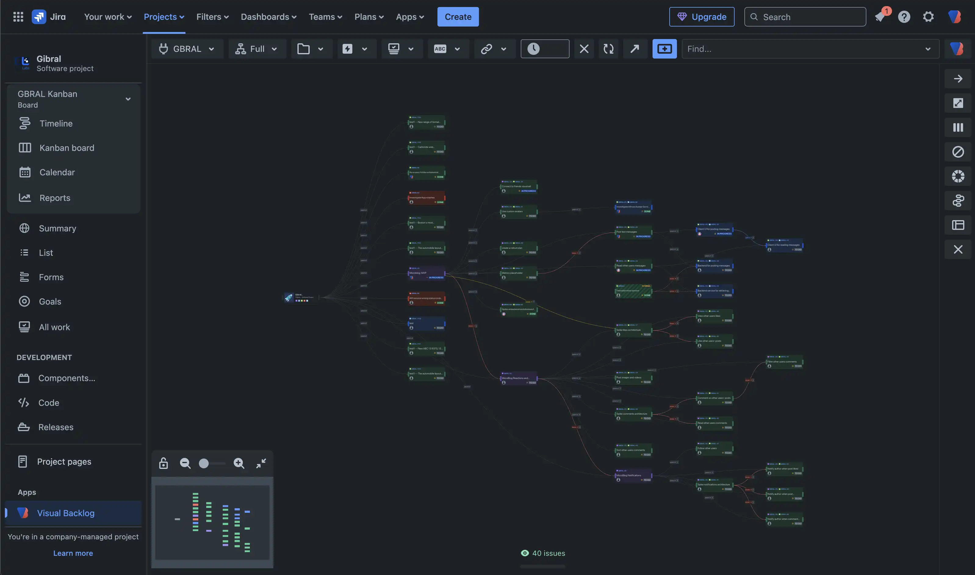 Visual Backlog interface in dark mode